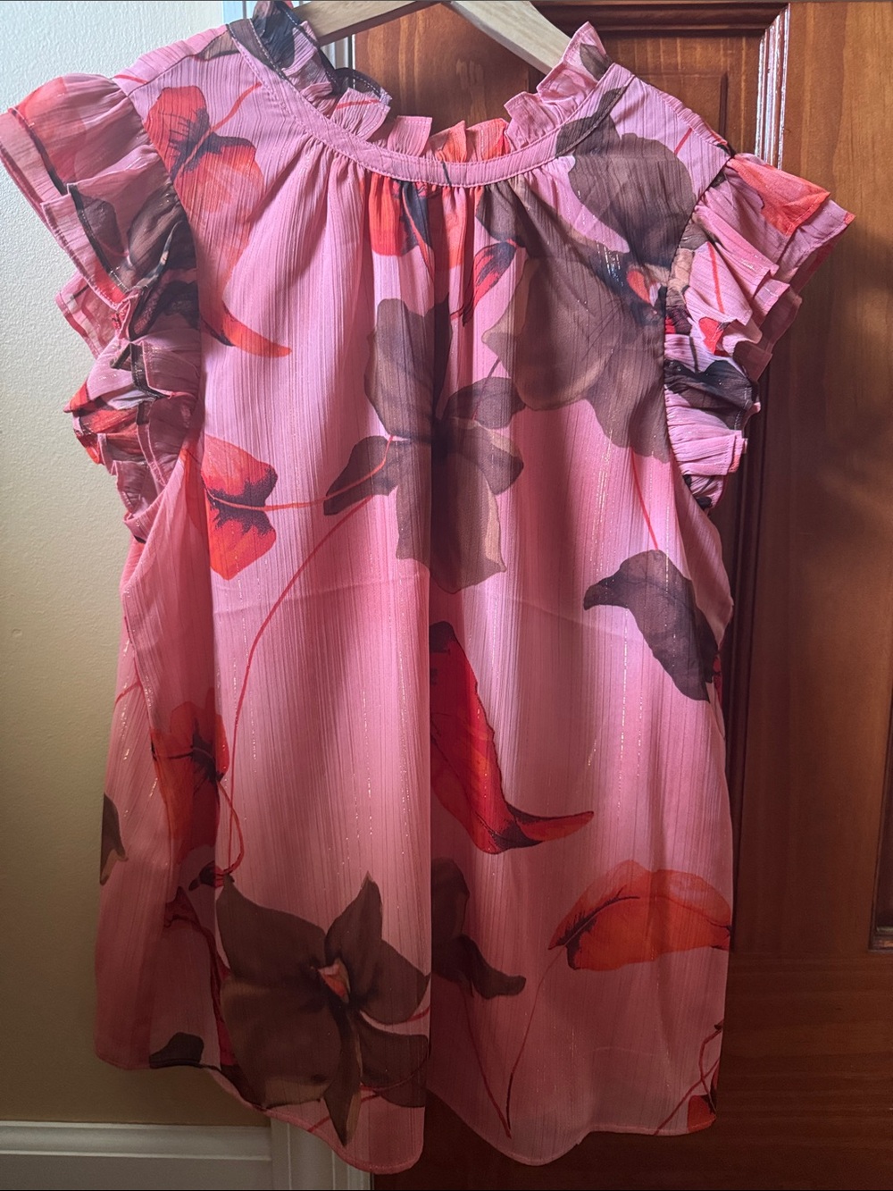 Express Pink Floral Ruffle Sleeve Blouse